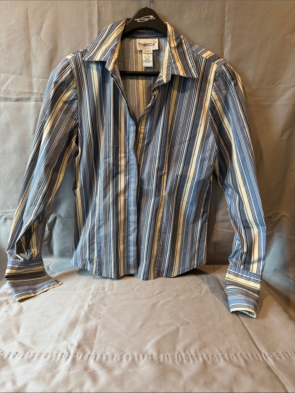 Tribeca Women's Navy & White Striped Button-Down Shirt